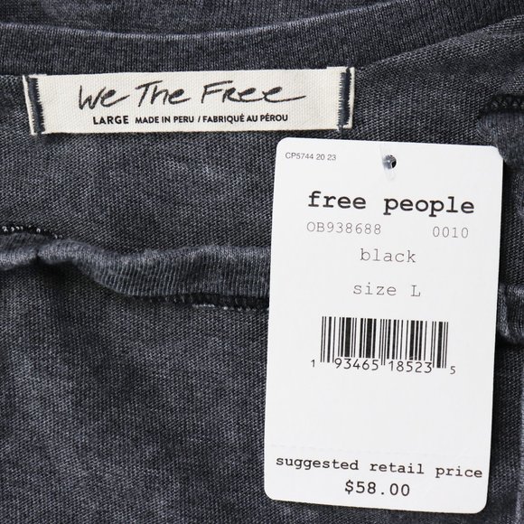 NWT Free People All Mine Oversize Cut-Out V Neck Tee T-Shirt Washed Black Large - Picture 3 of 8